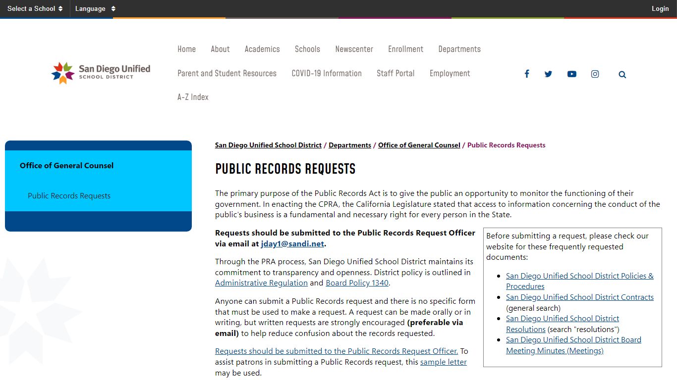 Public Records Requests - San Diego Unified School District
